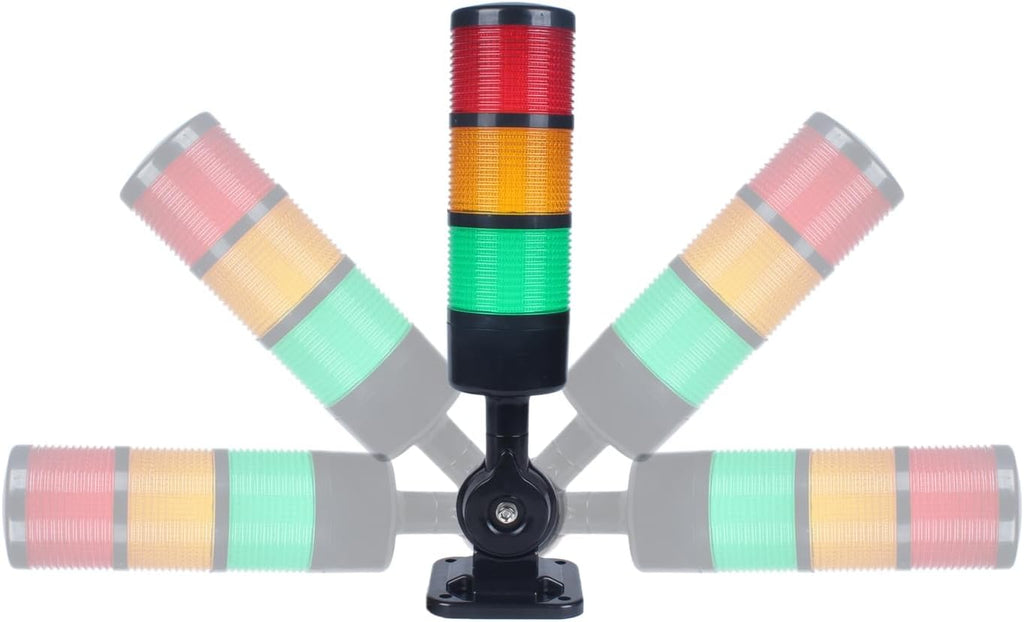Led Signal Tower Stack Lights, Industrial Signal Warning Lights, Column Tower Lamp with Rotatable Base, Steady/Flashing Switchable, 110V 220V AC(3-Layer, with Buzzer) Black