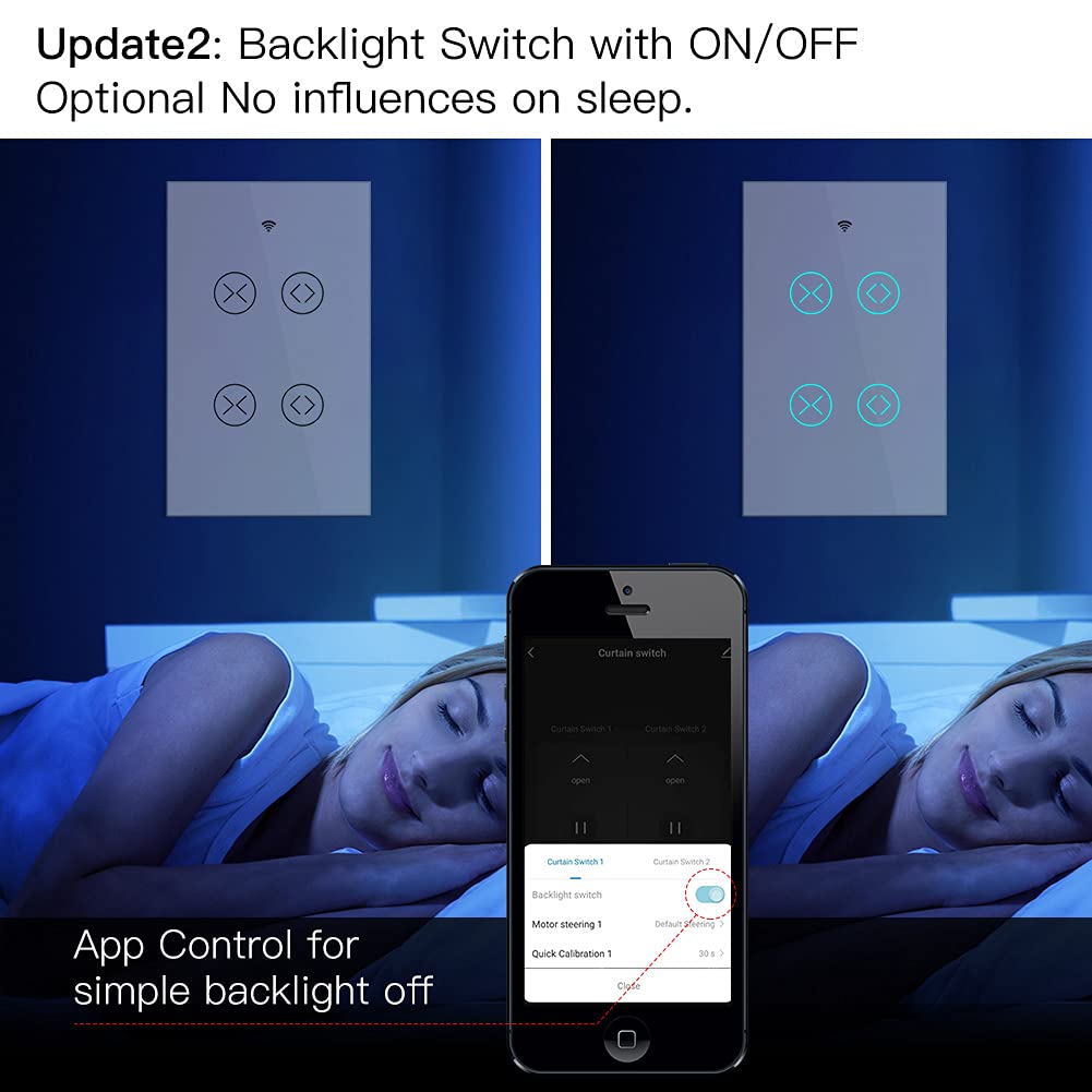 MOES Smart WiFi RF 2 Gang Double Curtain Blind Touch Switch for Roller Shutter Electric Motor Tuya Smart Life App, Voice Control with Google Home Alexa Voice Control, White