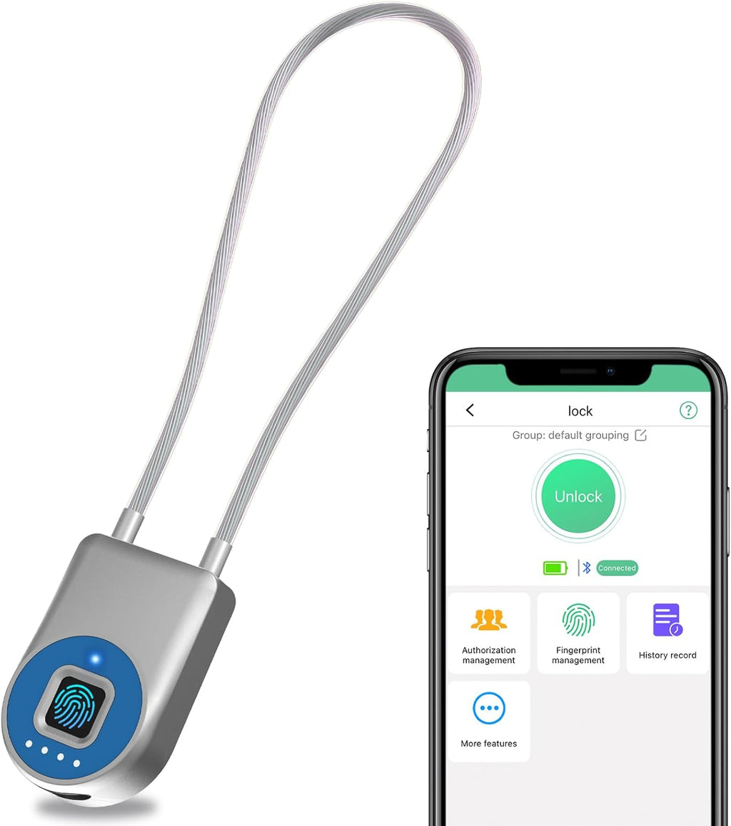 Cord Padlock Waterproof Fingerprint Cable Lock eLinksmart Bluetooth App Bike Lock Outdoor Travel Lock - 38cm Steel Cable Lock for Kids Adults Fridge French Door Small Folding Bicycle Helmet