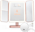 EASEHOLD Rechargable Makeup Mirror Vanity Mirror with Lights, 5000Mah & USB Cable, 112 LEDs Lighted Trifold Mirror with 1X 2X 3X 10X Magnification, Smart Touch, Portable Cosmetic Beauty Mirror