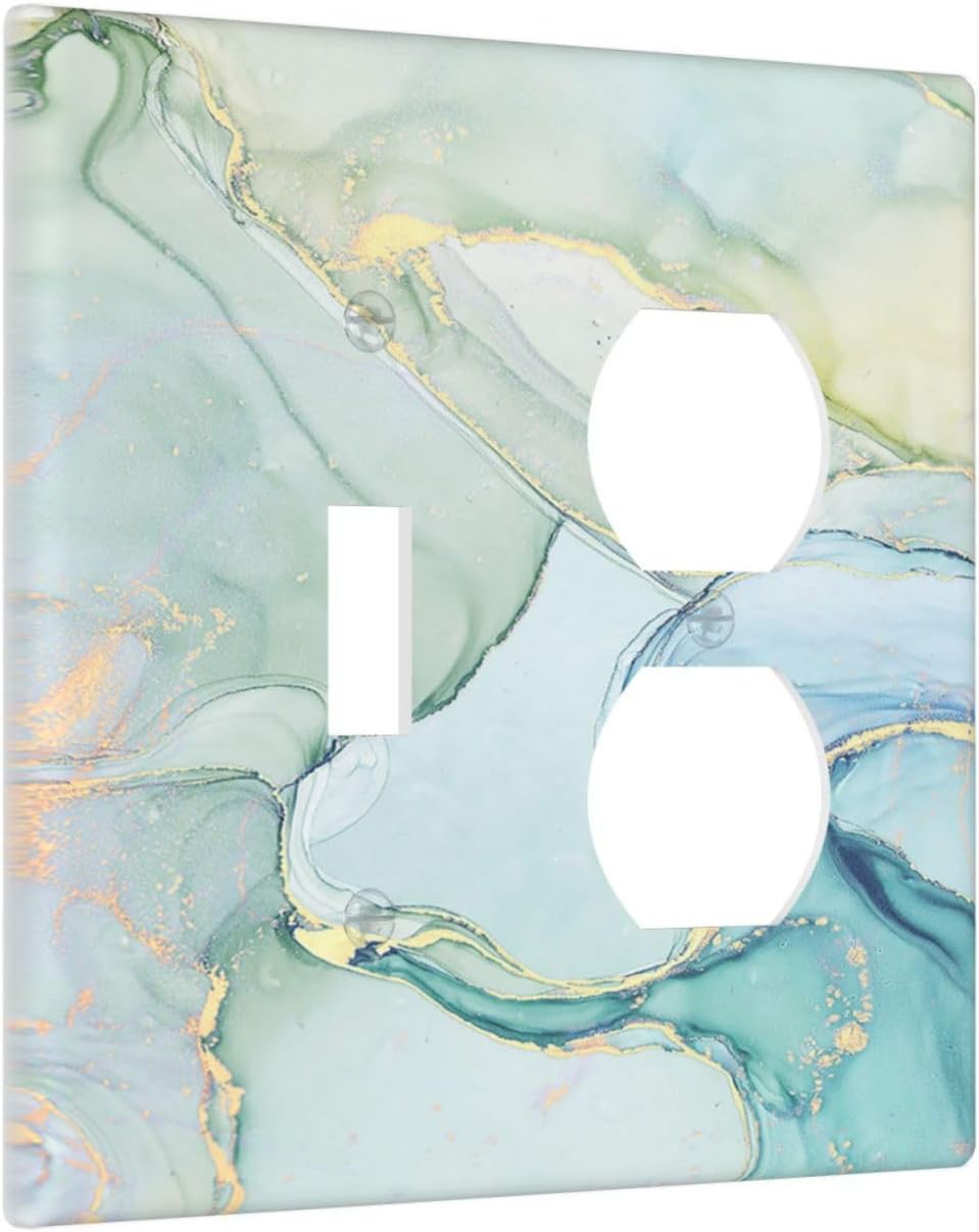 Wallplates Teal Gold Marbling Turquoise 1 Toggle 1 Duplex Switch Plate Electrical GFCI Faceplate Decorative Light Switch Covers for Bathroom living Room Decor