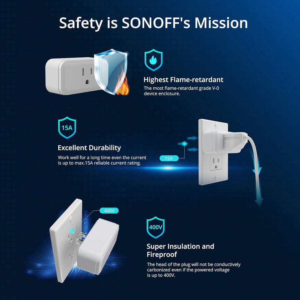 SONOFF S40 Lite 15A WiFi Smart Plug ETL Certified, Smart Socket Outlet Timer Switch, Compatible with Alexa & Google Home Assistant, IFTTT Supporting, No Hub Required -A Certified for Humans Device