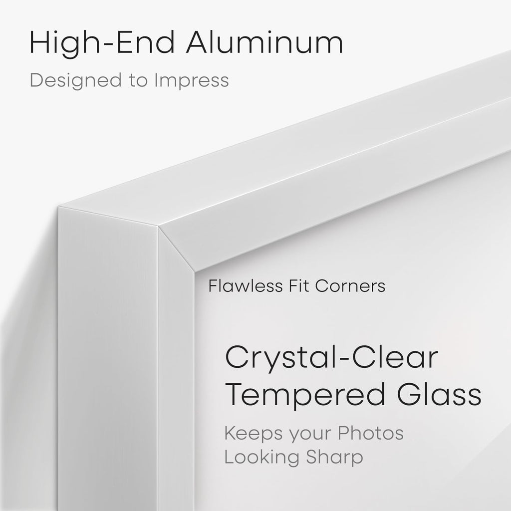 Homeforia 20 x 28 Picture Frame White, High End Metal 20x28 Poster Frames with Mat 14x22 for Photo, 20 x 28 White Frame Matted to 14 x 22 Print, 28x20 Hanging Frame, Tempered Glass, Wall Kit, Set of 1