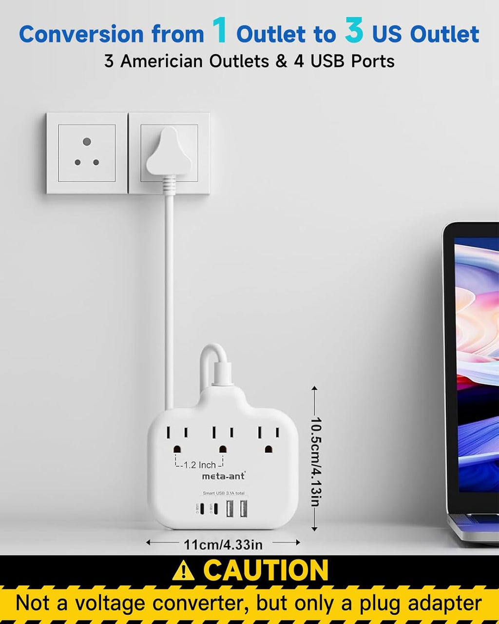 South Africa Plug Adapter, Type M Adapter for South Africa with 3 AC Outlets & 4 USB Ports(2 USB C) 15.5W, 3FT Extension Cord, Africa Travel Essentials for USA to South Africa Namibia Nepal Malaysi