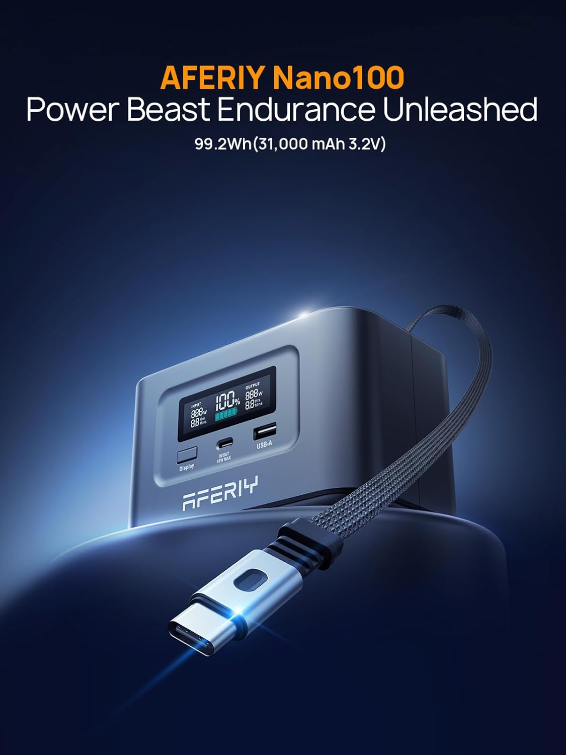 AFERIY 31000mAh Power Bank Station,100W PD3.0 Laptop Portable Charger, 145W Total Fast Charging,LiFePO4 Battery Pack 3000+ Cycles for MacBook Pro/Air/ipad/iPhone 17/16/Samsung S24/Dell/HP and More