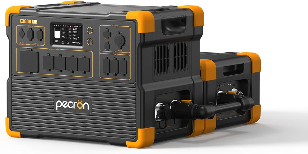 pecron Portable Power Station 3072Wh E3600LFP with 3072Wh EP3000-48V Expandable to 6054Wh, 5x3600W AC Outlets Power Station, LiFePO4 Battery Backup Solar Generator for RV, Camping, CPAP, Emergency