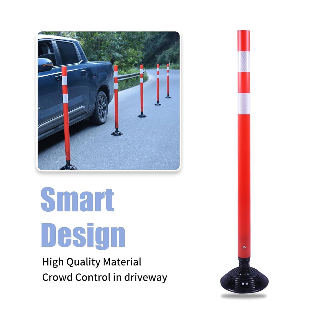 BESEA 8PCS 36" Traffic Delineator Posts with Detachable Base & High-Visibility Reflective Collars,Orange Flexible Safety Cones for Driveway, Parking Lot, Roadway, and Work Zone
