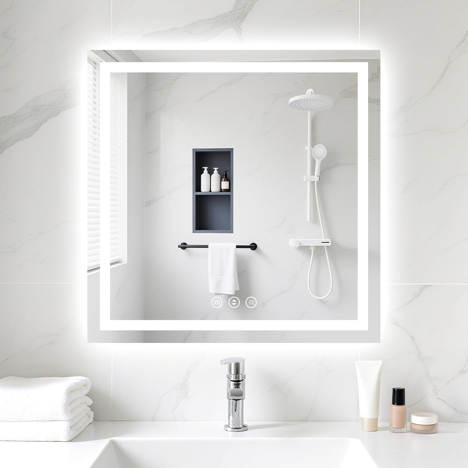 30x30 LED Bathroom Mirror with Lights, Anti-Fog, Backlit + Front Lit (CRI>90), Lighted Bathroom Vanity Mirror for Wall, Memory Function, Dimmable, Tempered Glass, Shatter-Proof