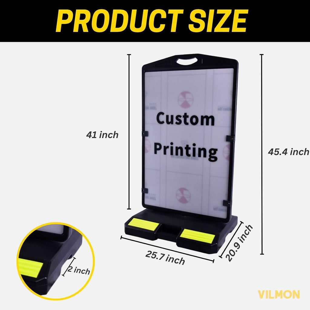 2 Pack 24"x36" Wind Sign Board with 40Lb Fillable Base, Double-Sided Customizable and Reusable Pavement Sign for Professional Outdoor Use (Black, Panel Frame)