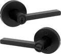 Kwikset Halifax Entry Door Handle with Lock and Key, Secure Round Keyed Reversible Lever Exterior, for Front Entrance and Bedrooms, Matte Black, Pick Resistant Smartkey Rekey Security and Microban