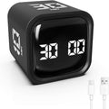 Digital Cube Productivity Timer - Rotating Pomodoro Timer with Gravireceptor 5-10-30-60 Min Custom Countdown, Vibration & Adjustable Volume for Learning Office Kitchen Desk, Black
