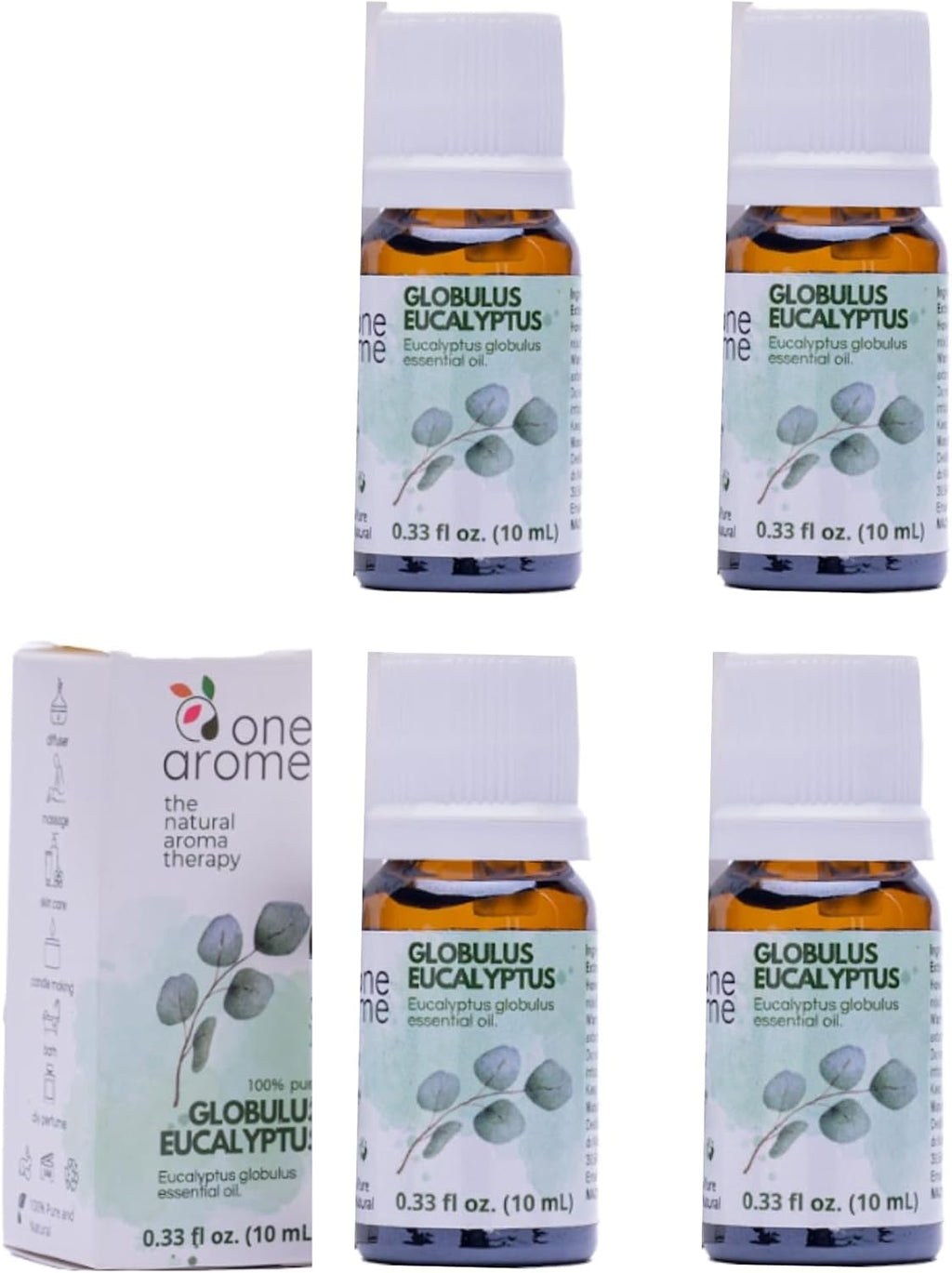 Eucalyptus Globulus Essential Oil by One Arome – Pure, Undiluted & Steam-Distilled Herbal Aroma for Diffusers for Home, Massage (Dilute), Cleaning & Linen Refresh (Pack of 4 × 0.34 fl oz)