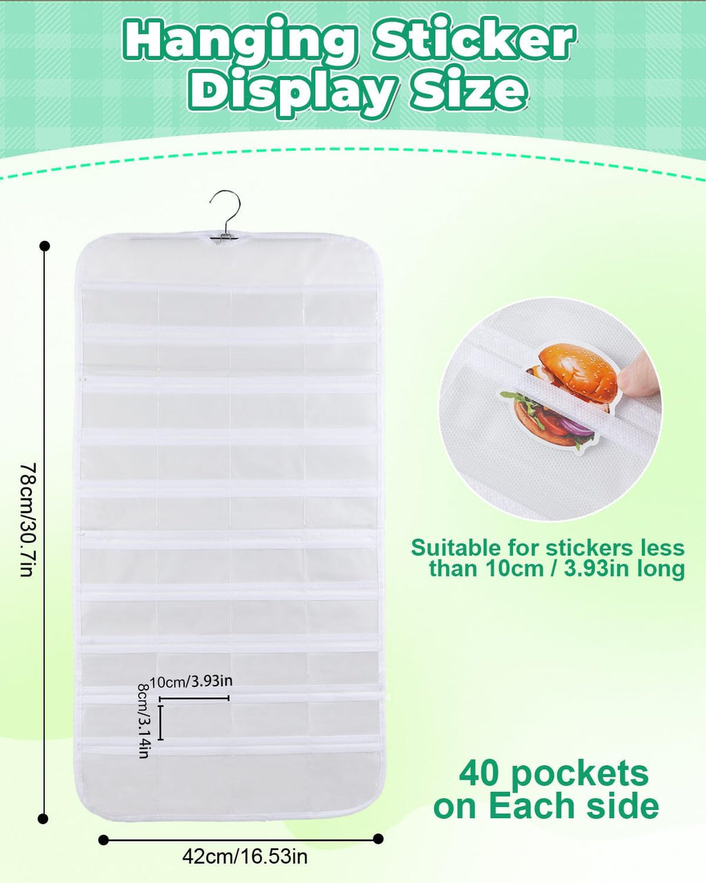 UCEC 2Pack Hanging Sticker Display Stand Double-Sided 80 Pocket Hanging Sticker Holder Organizer with Transparent Pockets, Portable Sticker Store for Classroom, Vendors, and Jewelry Organizer (White)