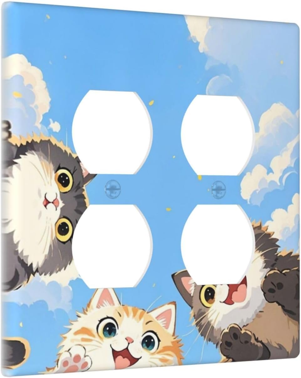 Outlet Covers Orange Gray Cute Cat Sky Cloud Cat S Paw 2 Gang Double Duplex Decorative Light Switch Covers Electrical Wallplates Socket Faceplate For Kids Room Nursery Decor