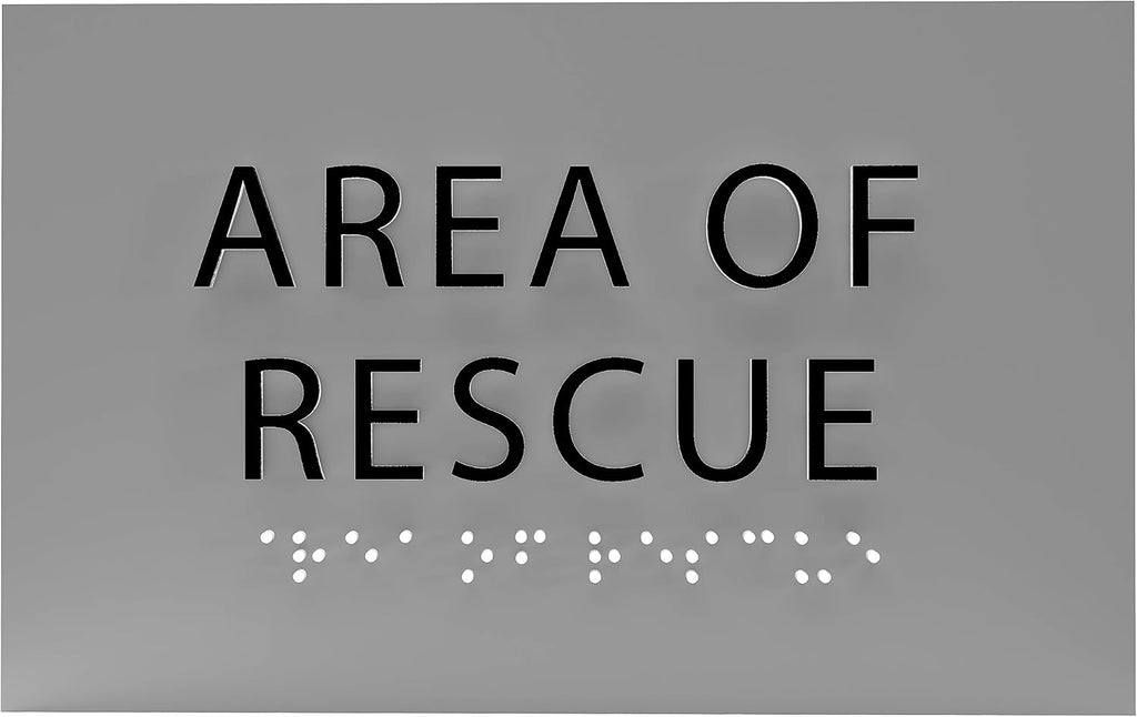 6" X4" Area of Rescue Sign - ADA Compliant Tactile Graphics Grade 2 Braille Text Wall Sign | Emergency Assistance, Refuge Place Sign for Schools, Offices, Apartments & Restaurants