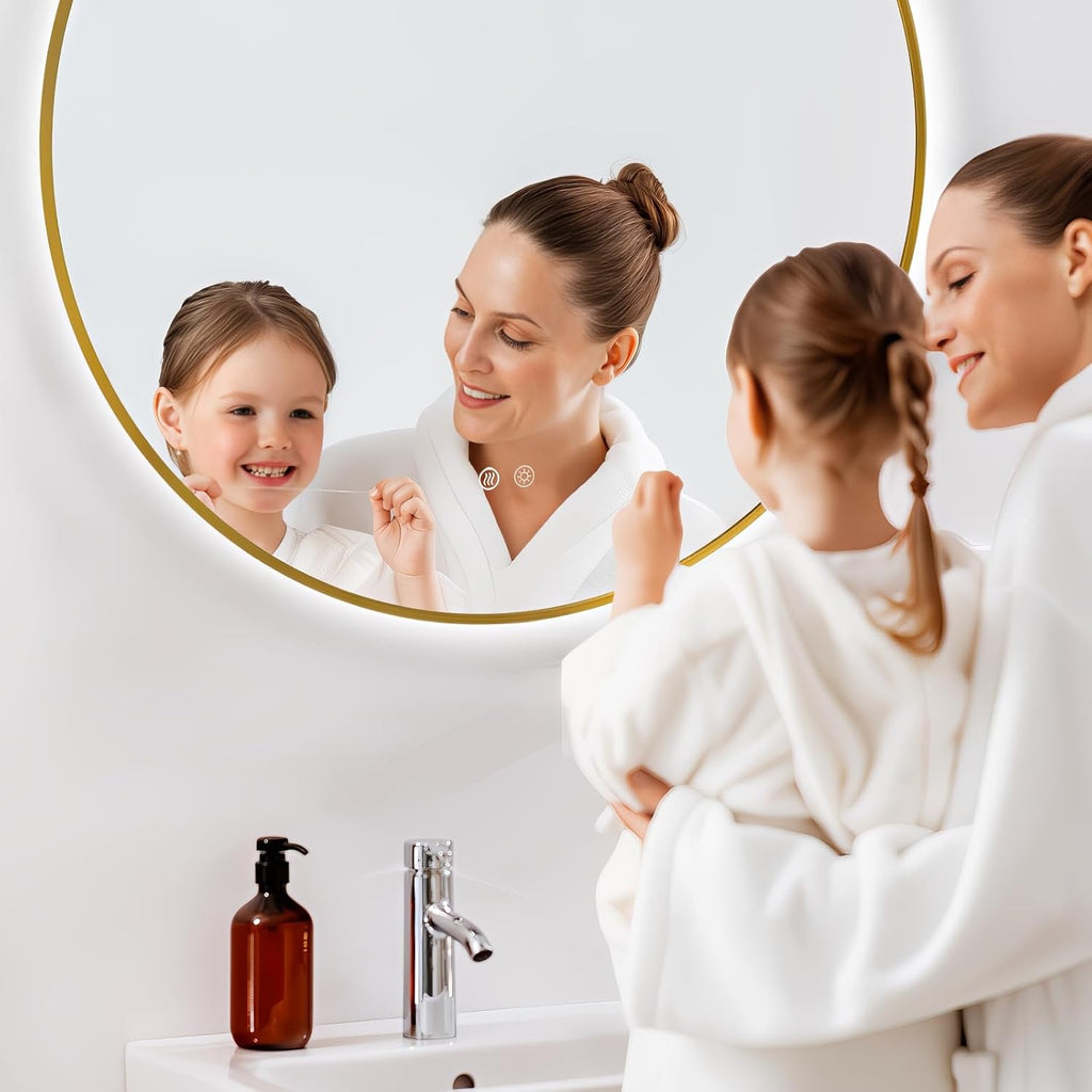 Niccy Round Led Mirror for Bathroom, 40" Backlit Mirrors for Wall Circle Lighted Mirror with Old Gold Frame Anti-Fog, 3 Colors, HD Glass and IP65 Waterproof