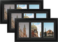 Golden State Art, Set of 3, 9x18 Black Wood Frame - Black Mat for Three 5x7 Pictures - Sawtooth Hangers- Swivel Tabs - Wall Mounting - Landscape/Portrait - Real Glass - Collage Frame