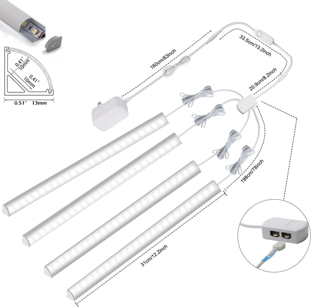 Cefrank Smart Under Cabinet Lighting, 4-Pack 12" V Shape LED Light Bar Kit - Dimmable 2700K to 6000K Color Adjustable, Control with App - Compatible with Alexa, Google Assistant