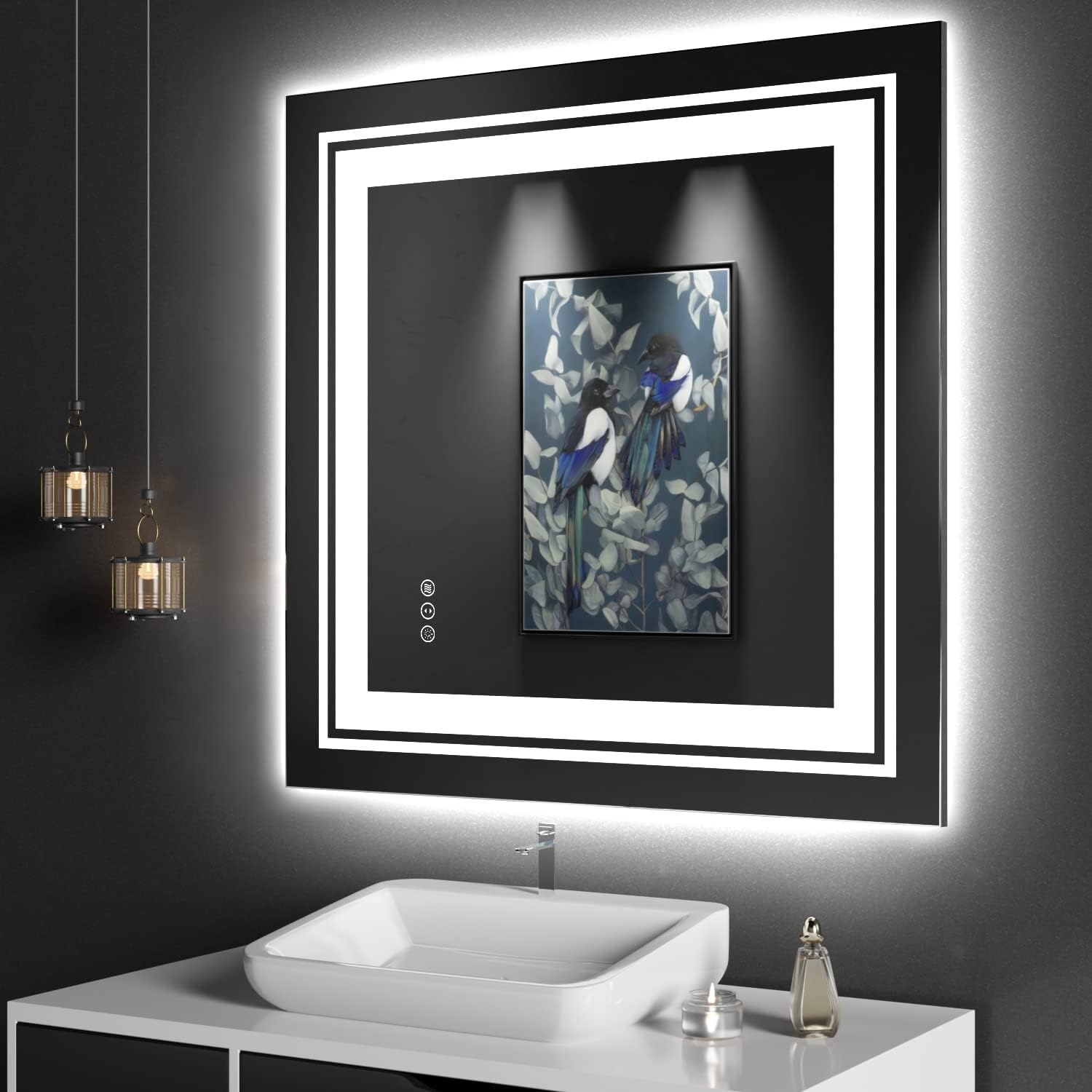LED Bathroom Mirror, 36"x 36" with Front and Backlit, Anti-Fog, Bathroom Vanity Mirror for Wall, Memory Function, Stepless Dimmable, Tempered Glass (Horizontal/Vertical)