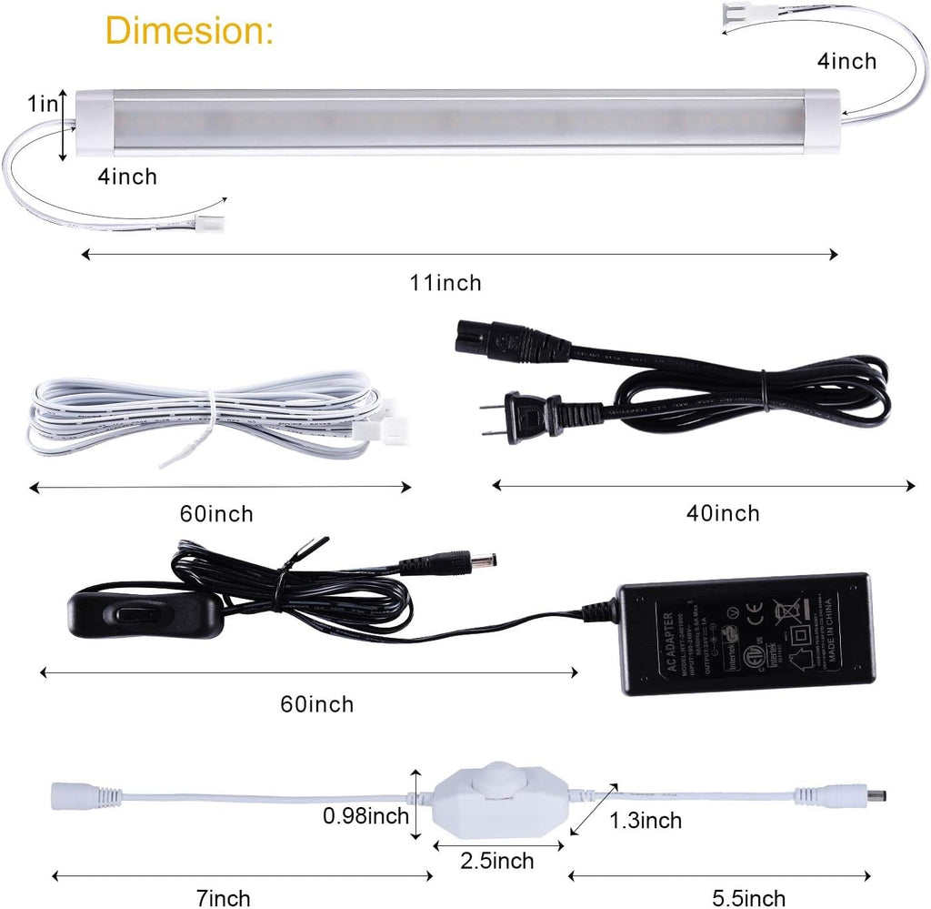 LABOREDUCER LED Under Cabinet Lighting with Plug in 10 Pack,11inch Dimmable LED Under Cabinet Lights with Rotary Dimmer Switch, Warm White Linkable Under Counter Lights for Kitchen (Warm White)