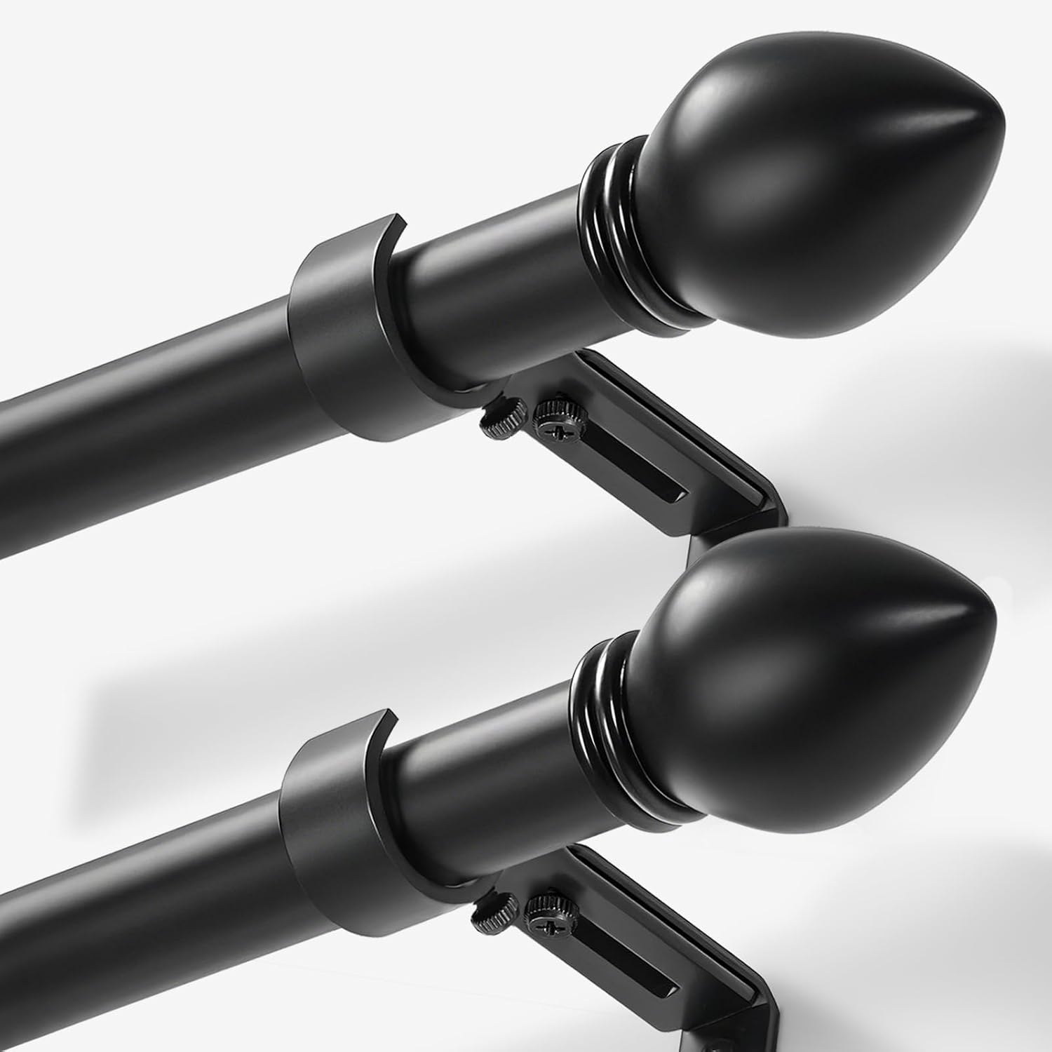 Curtain Rods for Windows 16 to 48 inches, Curtain Rod Max Adjustable Length to 60 in, Drapery Rod 1 inch Diameter with Modern Knobs Finials (Black, 16" to 48" - Set of 2)