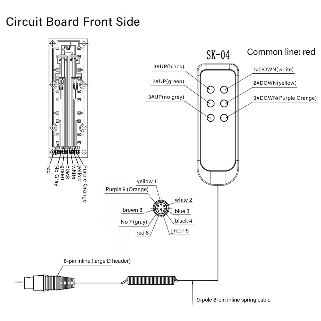 6-Button Lifting Bed Remote Control Hand Controller with 8-Pin Extension Cord for Lifting Chair and Electric Sofa