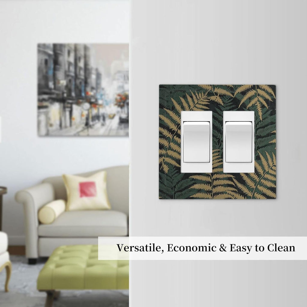 Decorative Outlet Covers Botanical Fern Green Leaf Forest 2 Gang Double Gfci Rocker Electrical Wall Panels Light Switch Cover Plate For Bed Room Home Decor