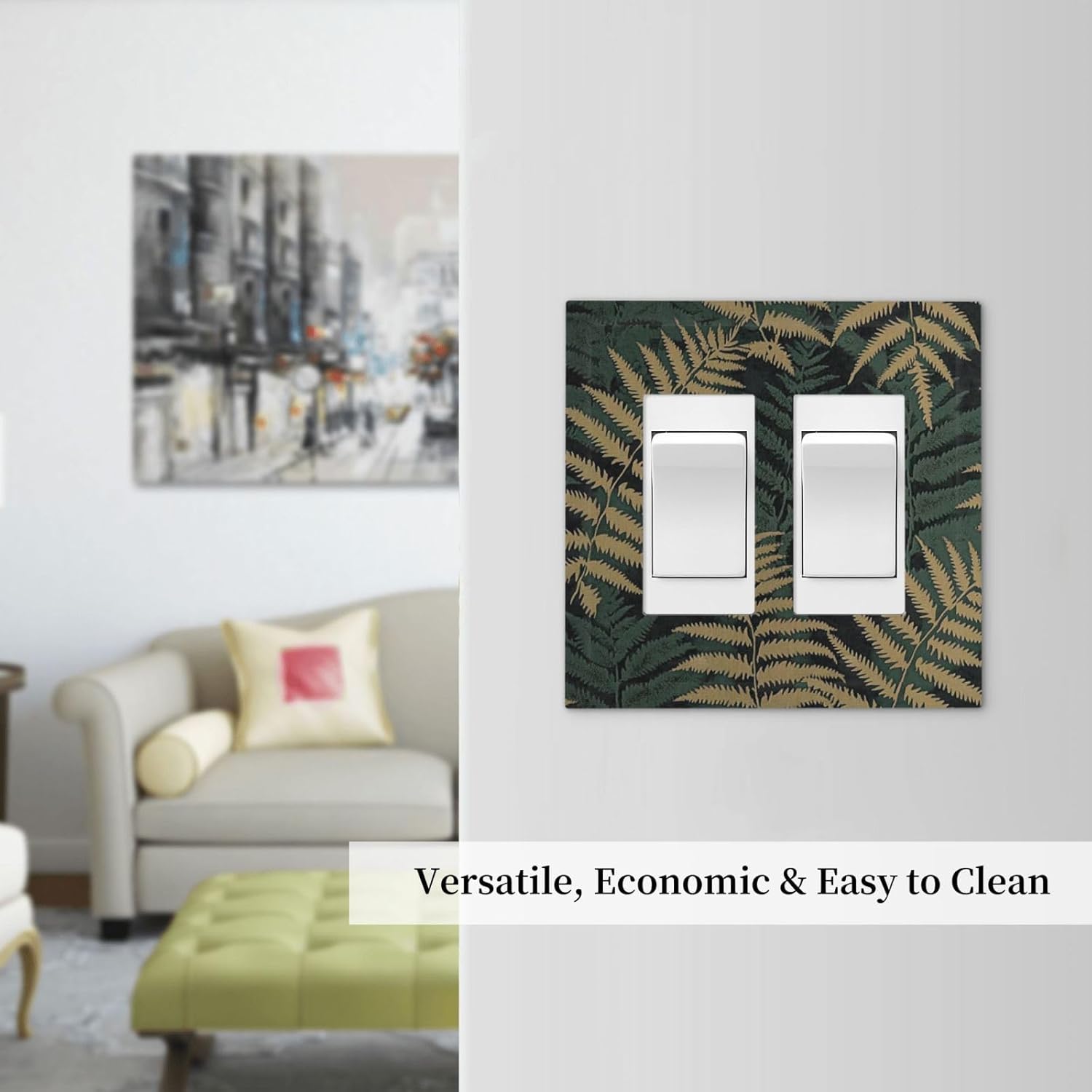 Decorative Outlet Covers Botanical Fern Green Leaf Forest 2 Gang Double Gfci Rocker Electrical Wall Panels Light Switch Cover Plate For Bed Room Home Decor