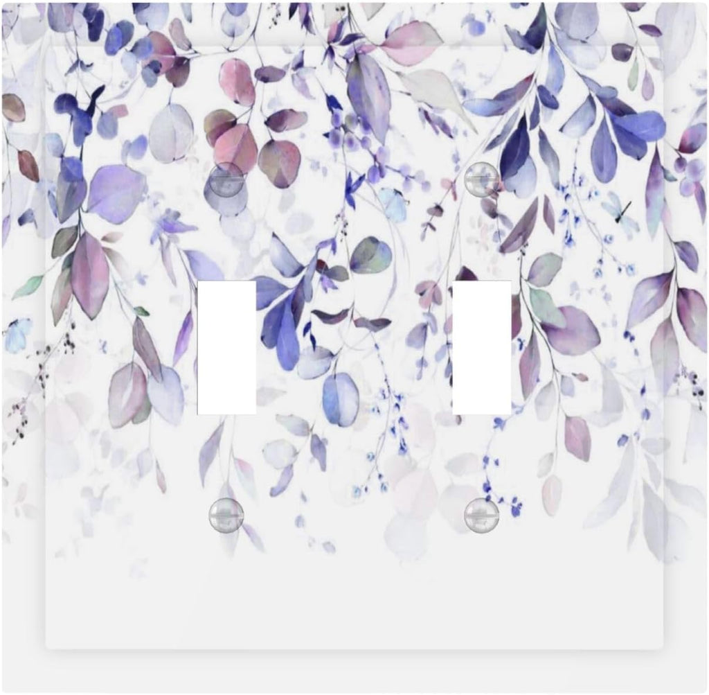 Purple Eucalyptus Watercolor Floral Rustic Leaf Decorative Switch Plates 2 Gang Double Toggle Outlet Light Switch Cover Wall Plate Electrical Faceplate for Farmhouse Home Decor