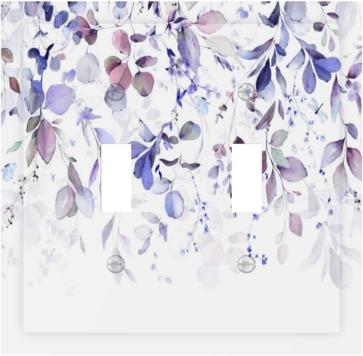 Purple Eucalyptus Watercolor Floral Rustic Leaf Decorative Switch Plates 2 Gang Double Toggle Outlet Light Switch Cover Wall Plate Electrical Faceplate for Farmhouse Home Decor