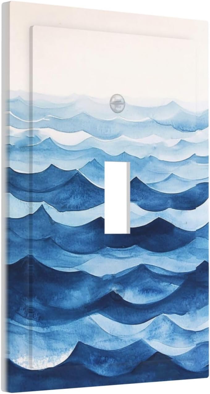 Decorative Light Switch Cover Plate Blue Watercolor Textured Abstract Ocean Wave 1 Gang Single Toggle Wall Plate Electrical Outlet Covers Decorate Switch Plate Cover for Bedroom living Room Decor