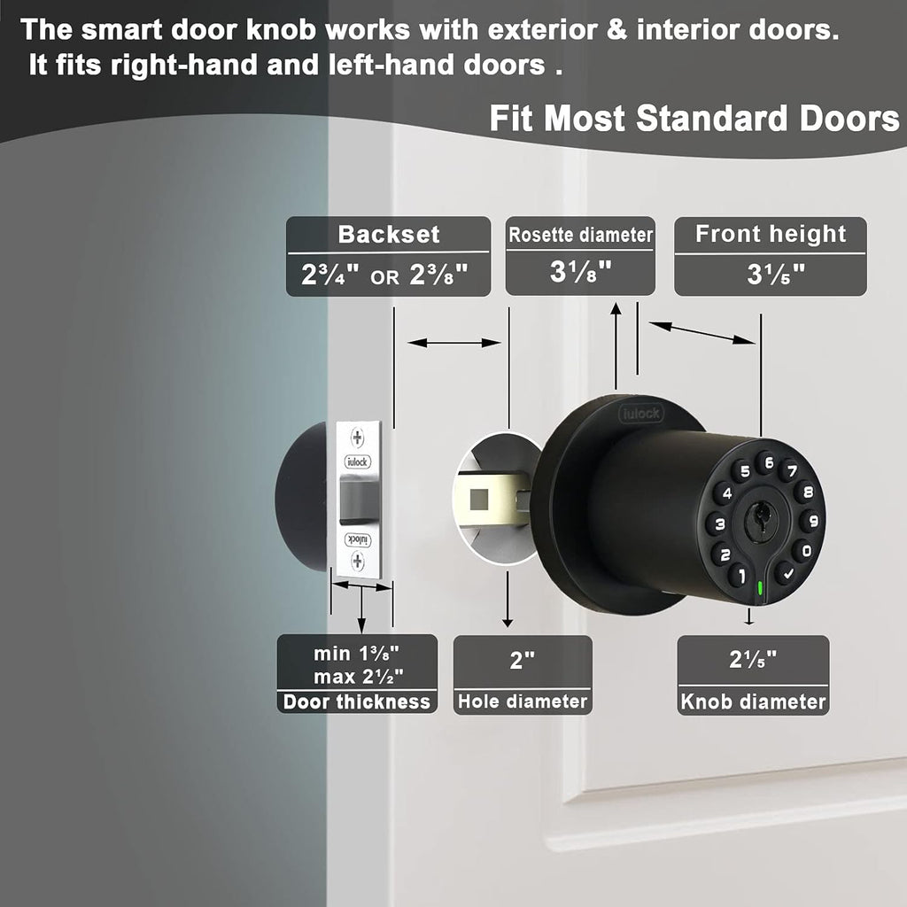 IU-20 Code Door Lock, Electronic Door Knob with Keypad and Key, Auto Lock, Waterproof, Passage Function, Long Battery Life,50 Codes, Easy to use and Install for Office/Warehouse/Bedroom/Garage