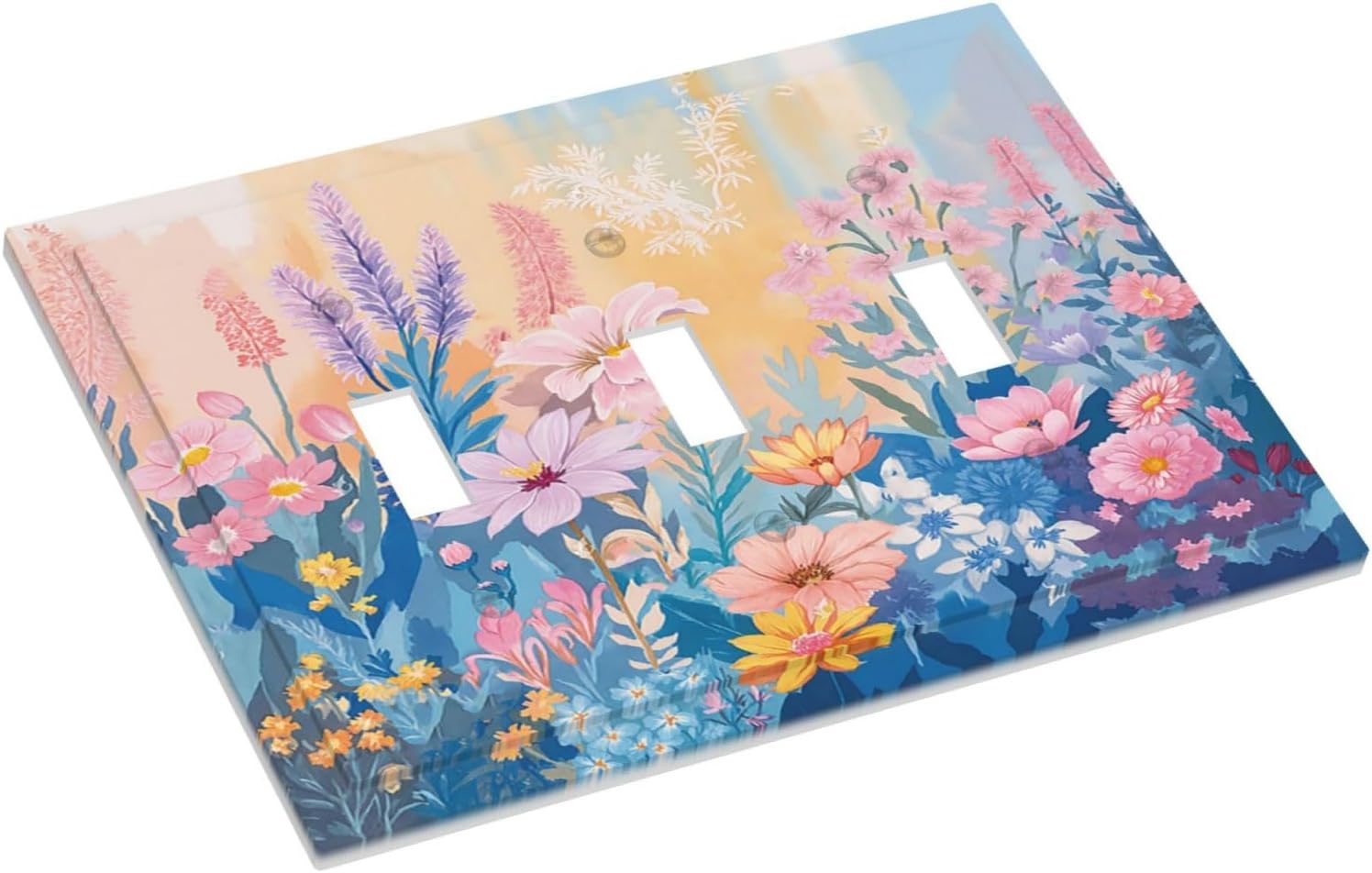 Decorative Light Switch Cover Plate Colorful Watercolor Flowers Wildflower Plants 3 Gang Wall Plate Triple Toggle Switch Plate Covers Electrical Outlet Cover for Bathroom Home Decor