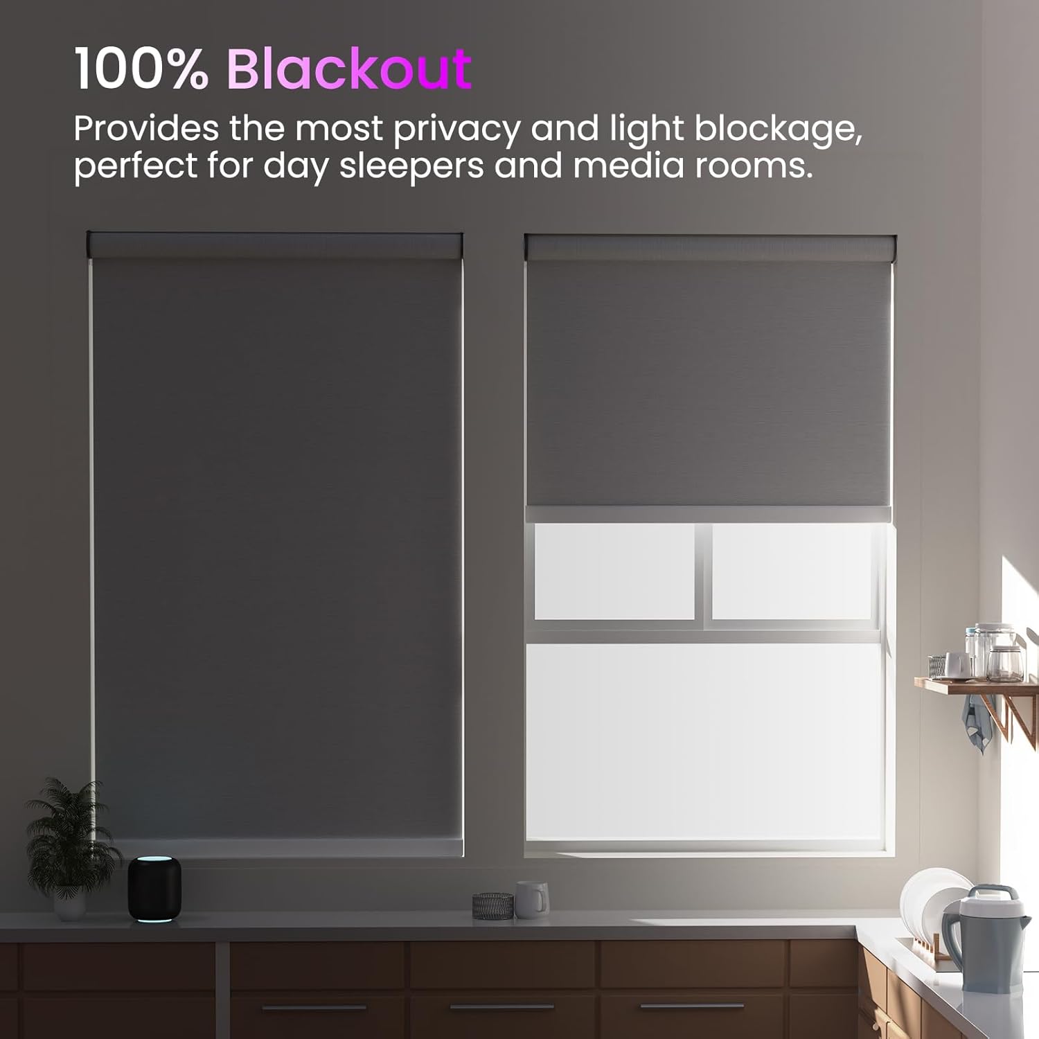 Astomi Motorized Smart Blinds for Windows, Automatic Roller Blackout Shades with Remote Control Compatible with Alexa Google Assistant Customized (Foggy Grey)