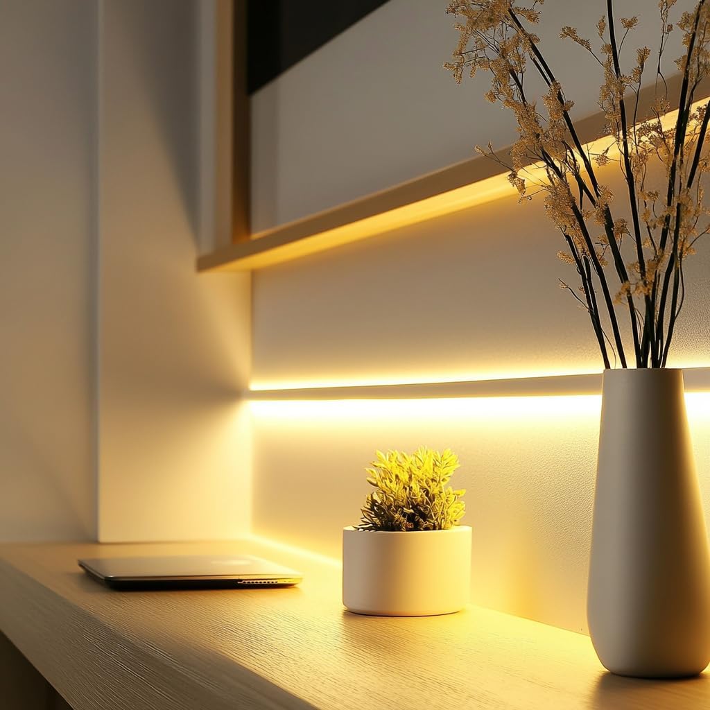 Short Led Strip Lights 5V USB LEDs Display Cabinet Lighting USB 8mm Small COB LED Strip Light 4000K Warm White Not Dimmable Flexible led for Home DIY TV Lights Indoor Use (3.28FT /1M)
