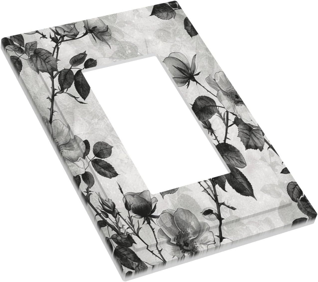 Decorative Outlet Covers Black Breezy Watercolor Garden Floral 1 Gang Single Rocker Light Switch Cover Plate Wall Plates GFCI Faceplate for Bedroom Home Decor