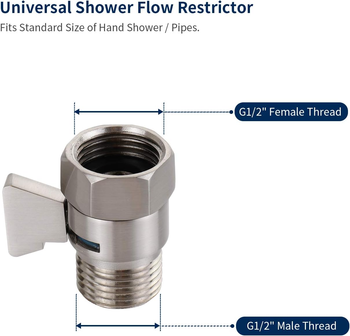 Tenfe Water Flow Control Valve, Brushed Nickel Shut Off Valve for Hand shower Adjustable Water Pressure Turn off Valve, Brass G1/2 Standard Connection