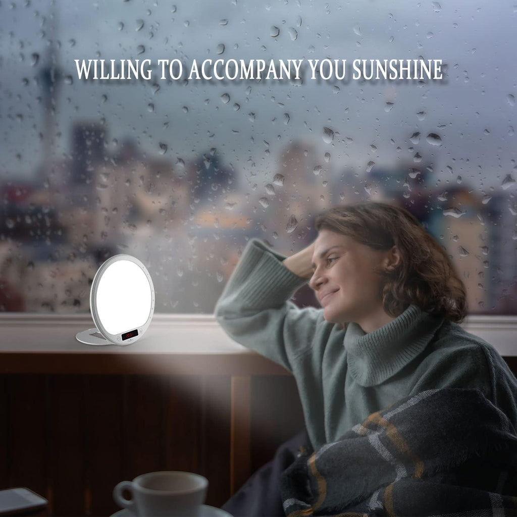 Light Therapy Alarm Clock Wake up Light 10000 lux Sunrise lamp Bright Light Alarm Clock APP Control Built in Lithium Battery Portable for Travel