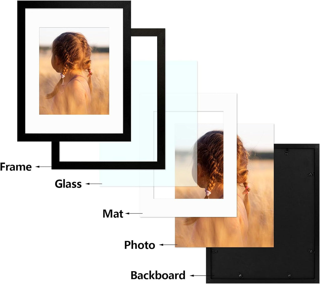 Golden State Art, 11x14 Picture Frame with Mat for 8x10 - High Definition Glass Wall Mounting Horizontal Vertical Display (Black, 1 Pack)