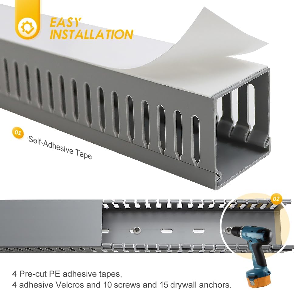 Cable Raceway 95" Open Slot Cable Management Kit Large Capacity Upgraded Snap Structure,Wire Cover Cord Hider for Under Desk&Industrial Network/PC/TVs- 23.6" X 1.97" X 1.97" X 4PCS LWH Grey Color