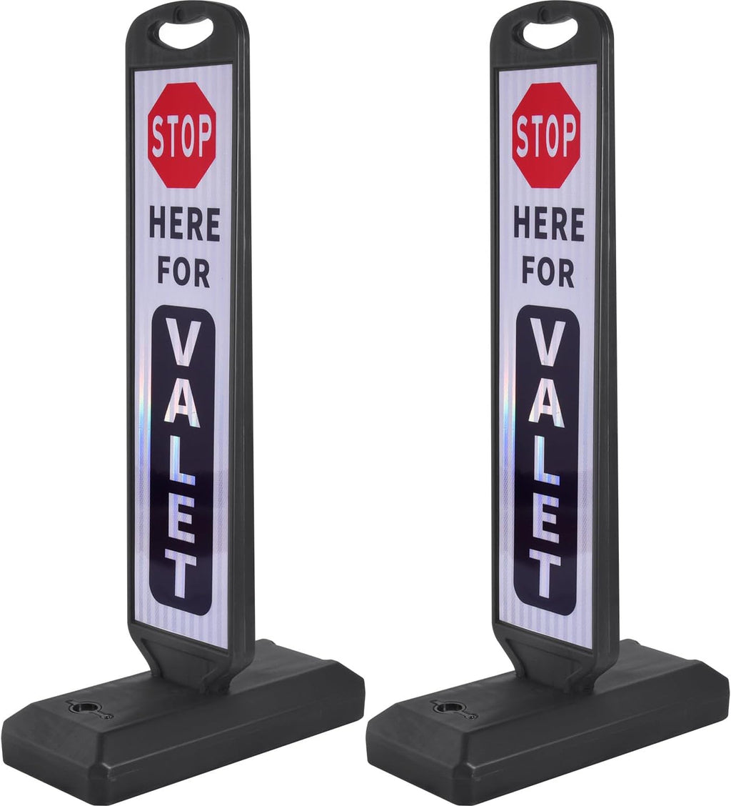 2 Pack 43" x 9.6" inch Double Sided Pedestrian Crosswalk Sign, 21.8" x 9.6" x 4" Durable HDPE Water Filled Base, Portable High Visibility Reflective Traffic Safety Parking STOP Signs (White-2Pack)