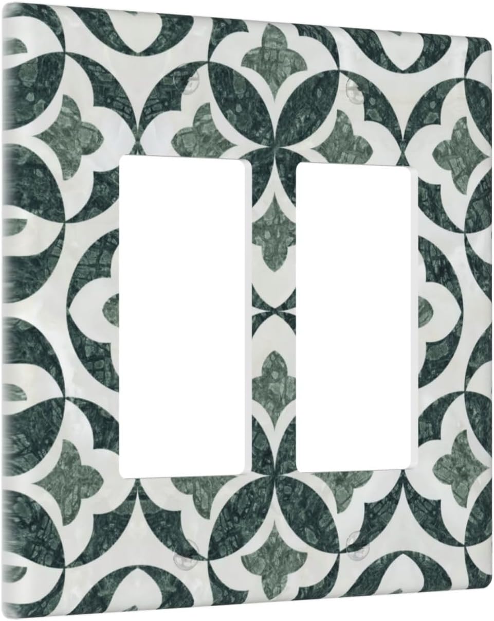 Green Luxury Modern Cubic Marble 2 Gang Double Rocker Decorative Light Switch Covers Electrical Faceplate Switch Plates for Bathroom Kitchen Home