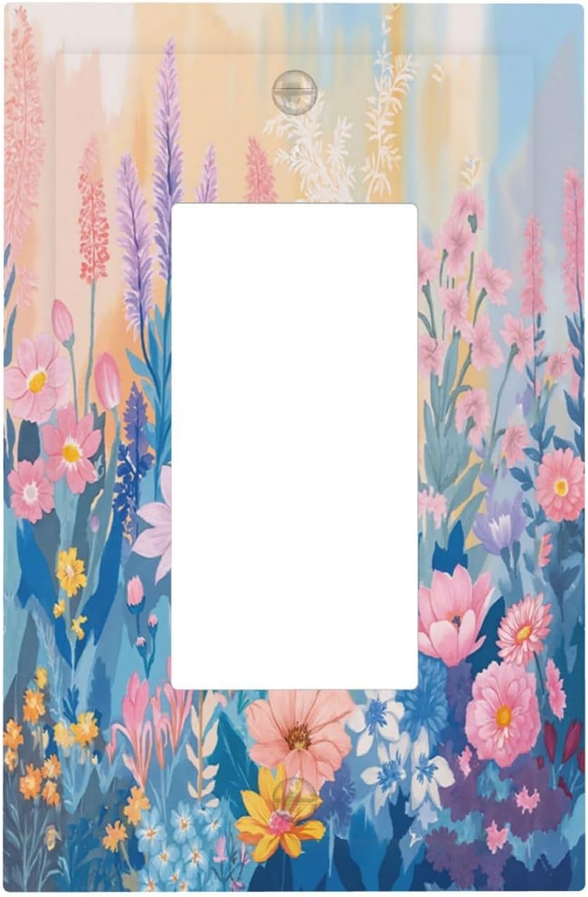 Decorative Outlet Covers Colorful Watercolor Flowers Wildflower Plants 1 Gang Single Rocker Light Switch Cover Plate GFCI Wall Plates Electrical Switch Plate Cover for Bathroom Home Decor