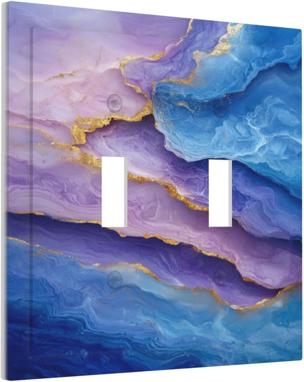 Decorative Light Switch Plate Covers Abstract Blue Purple Gold Marble Texture 2 Gang Light Switch Cover Plate Unique Double Toggle Wall Plate Outlet Covers Faceplate for Bathroon K Decor
