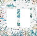 Sea Turtle Ocean Starfish Fish Coral Pearl Decorative Outlet Covers 2 Gang Double GFCI Rocker Electrical Wall Panels Light Switch Cover Plate for Bathroom Kids Room Decor