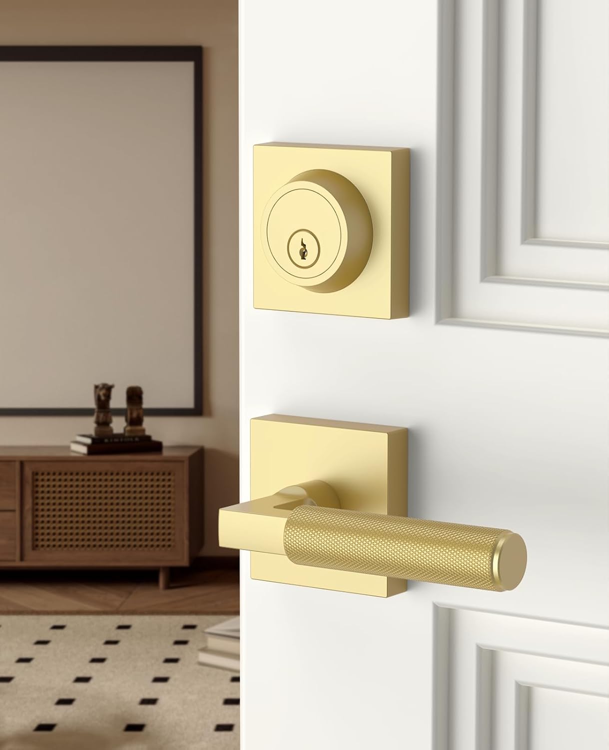 Asidrama Premium Gold Zinc-Alloy Front Door Lock Set: Double Cylinder Deadbolt, Heavy Duty Security Handleset for Left/Right Exterior Doors, Universal Entry Locks (1 Pack)