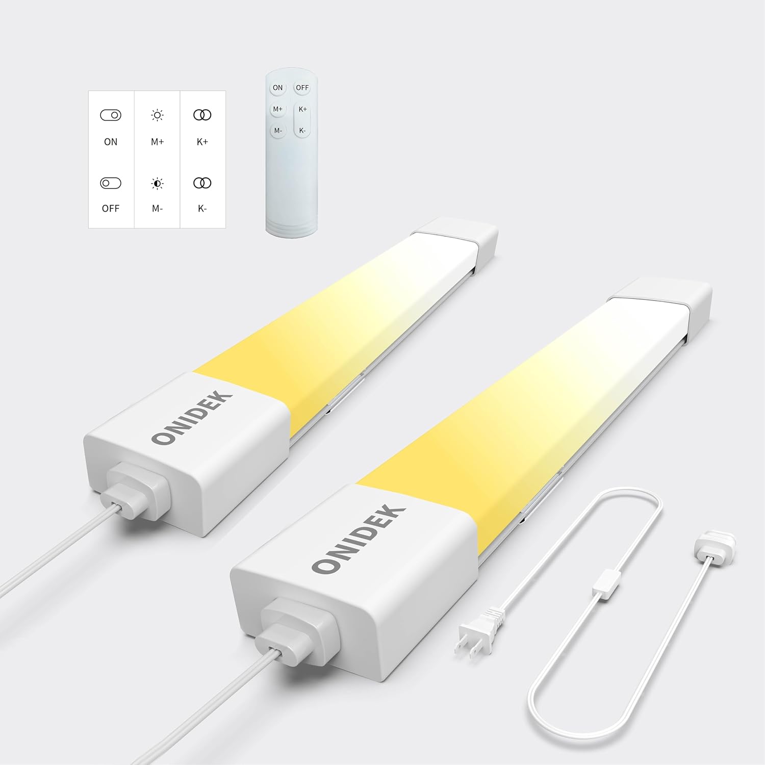 Under Cabinet Lights with Plug. 3000K-6500K Dimming and Color. with Wireless Control Panel and Remote Control.15W 1500LM for Garage, Kitchen, Bathroom, Closet, Office (16 inch-2pcs)