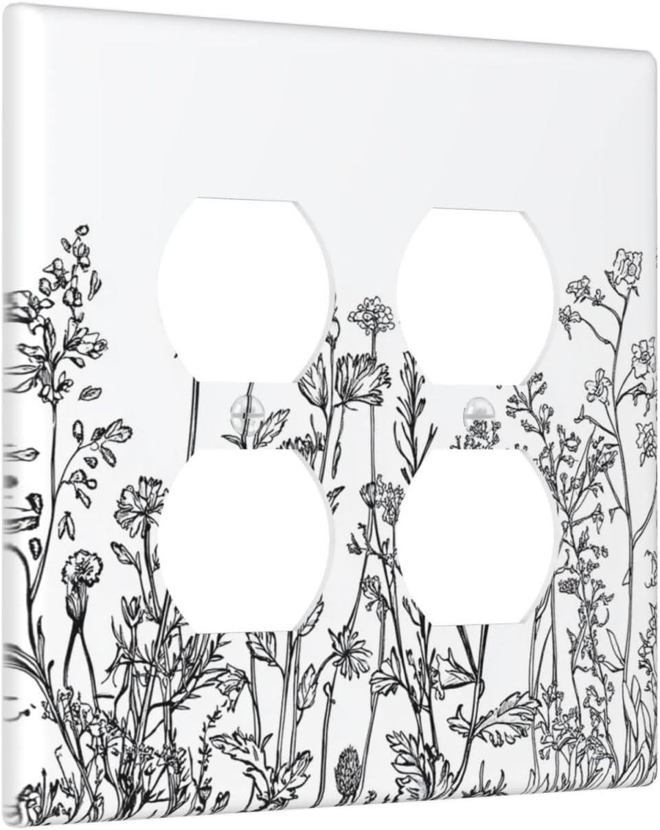 Outlet Covers Floral Wildflower Rustic Plant Leaves 2 Gang Double Duplex Decorative Light Switch Covers Electrical Wallplates Socket Faceplate For Farmhouse Cabin Decor