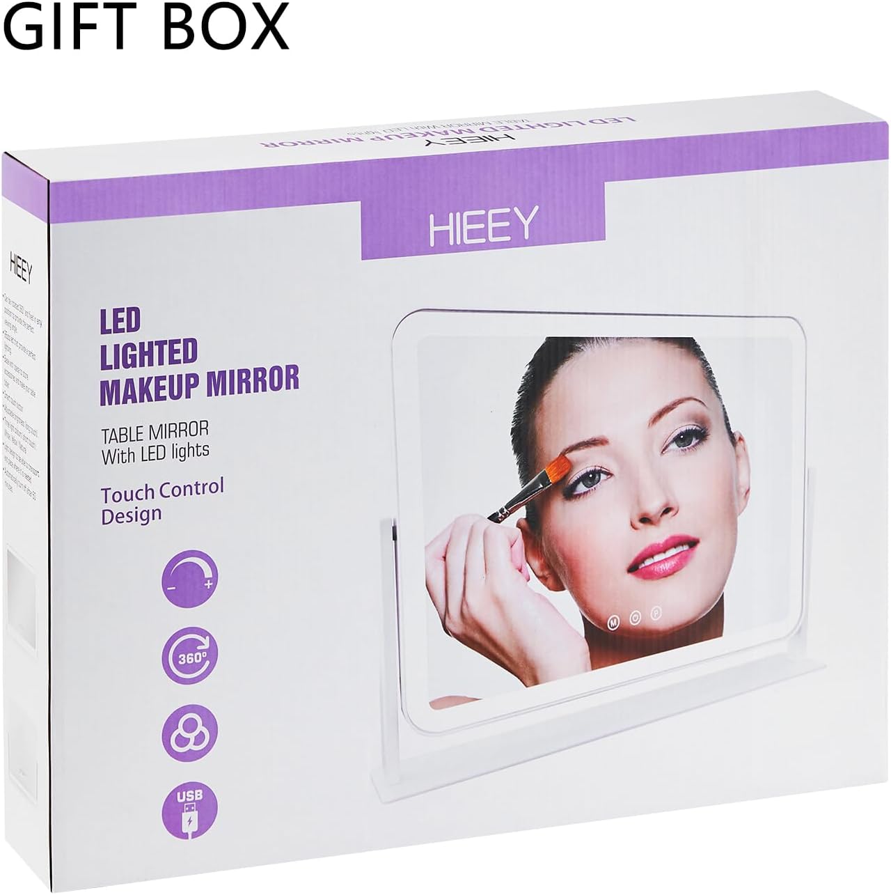HIEEY Vanity Mirror with Lights, Lighted Makeup Mirror, Three Color Lighting Modes, and 5X Magnification Mirror, Smart Touch Control, 360°Rotation (17.4" x 13.5" White,Gift Box)
