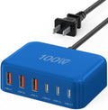 USB C Fast Charger, 100W GaN 6 Port Type C Charging Station Hub Block Cube, USB C Wall Charger Power Strip Adapter Plug for iPad iPhone 17 16 15 14 13 12 Pro Max Pixel Note Galaxy, 5ft Cord